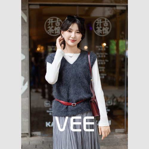 绵羊毛山羊绒无缝一体针织马甲女