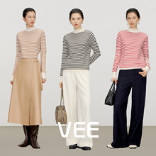 VEE【冬日序曲】25秋冬复古宫廷风条纹针织衫女玻璃纱提花木耳边