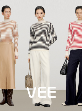 VEE【冬日序曲】25秋冬复古宫廷风条纹针织衫女玻璃纱提花木耳边