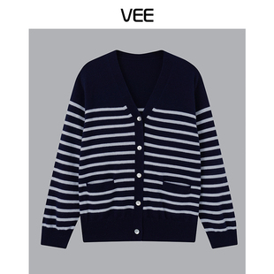 VEE【知识分子】秋季宽松百搭舒适V领针织开衫