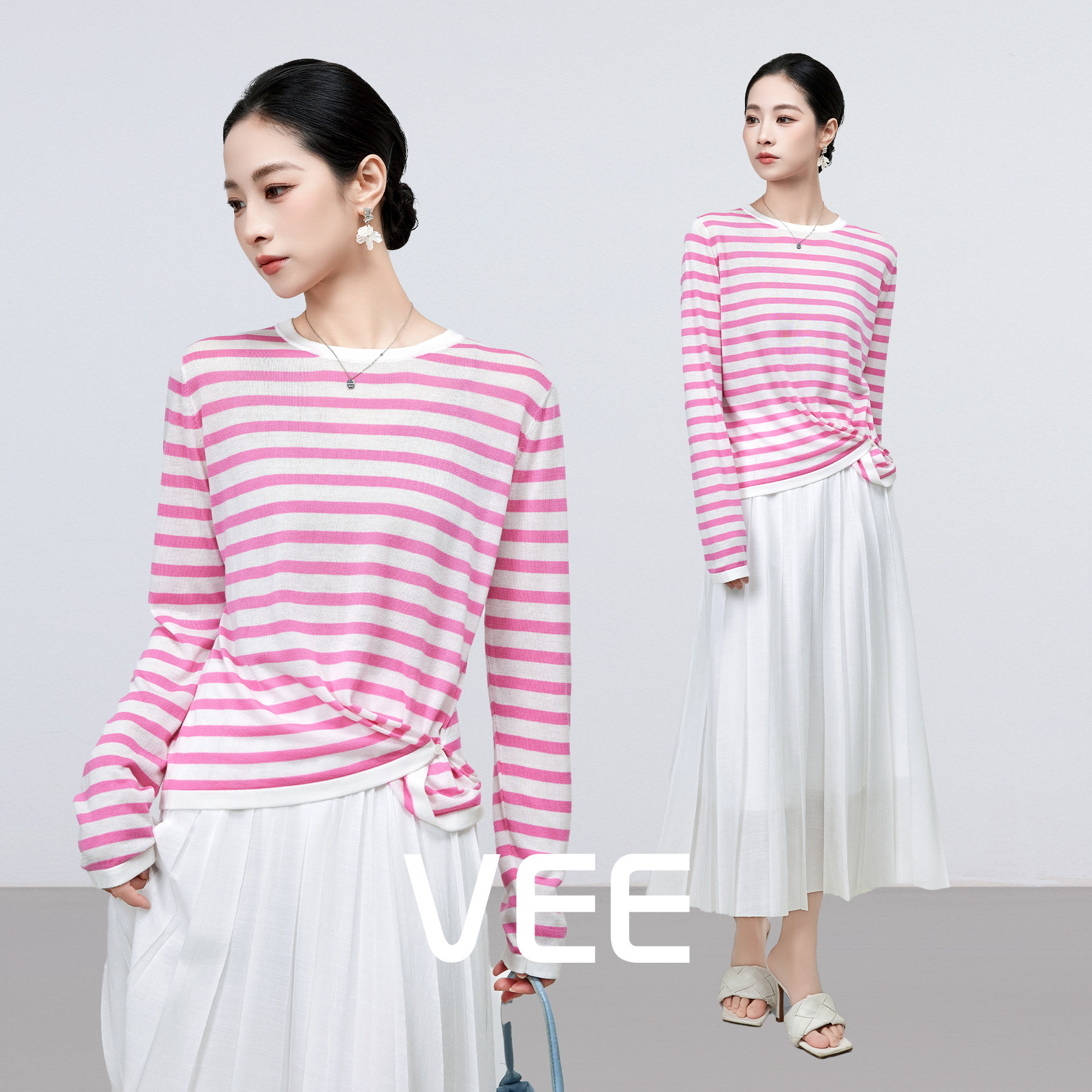 VEE【霓虹罩衫】宽松显瘦薄款防晒罩衫洋气百搭条纹针织衫上衣女