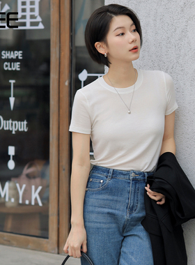 VEE【面膜T】莱赛尔羊毛混纺百搭高弹显瘦圆领T恤上衣