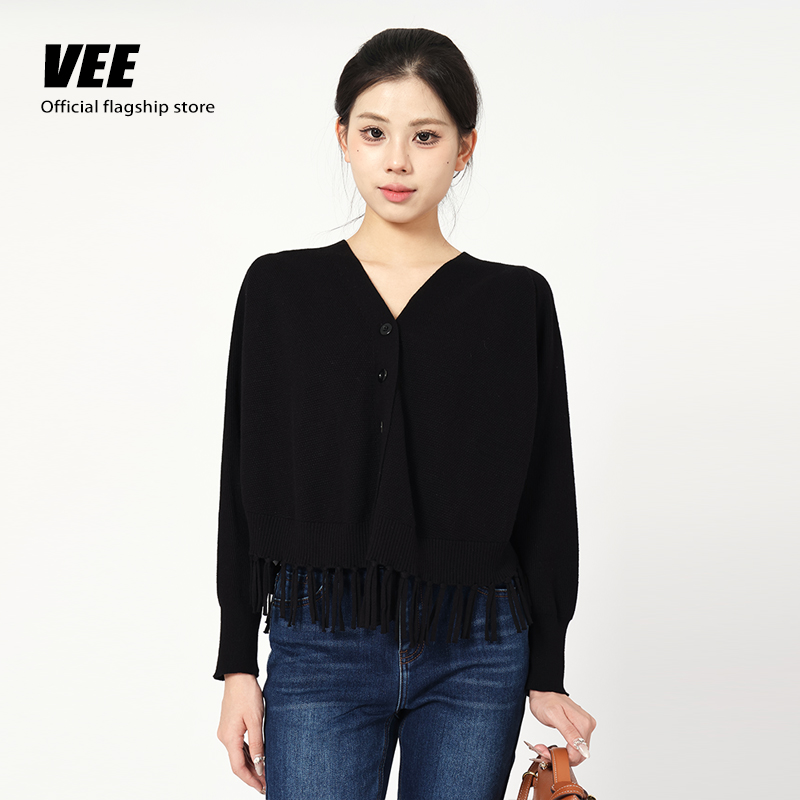 VEE百搭流苏蝙蝠袖针织衫披肩