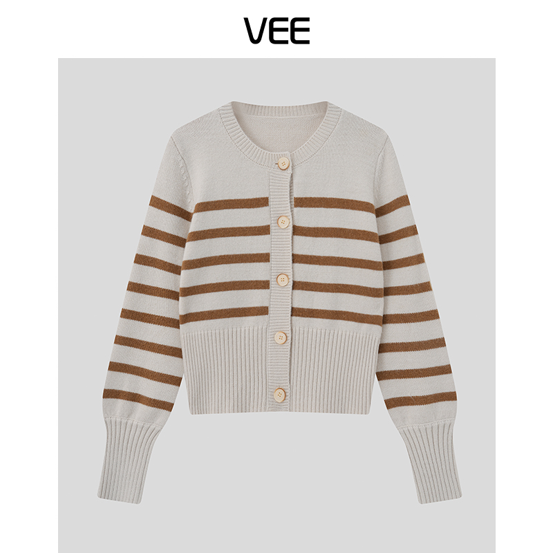 VEE【向云端】秋季时尚简约撞色条纹针织衫