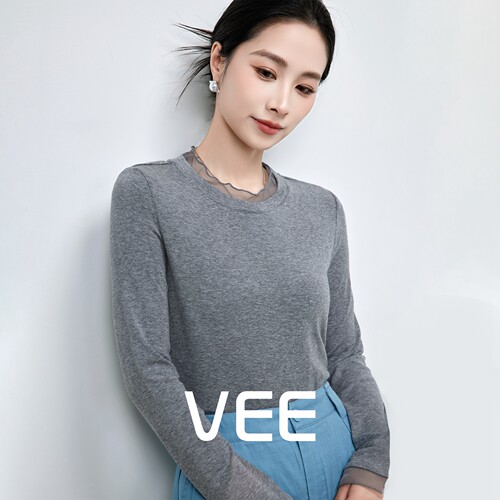 VEE早春软糯欧根纱绵羊毛T恤