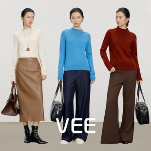 VEE【续杯毛衣】全羊毛半高领套头毛衣女新款纯色针织衫打底上衣