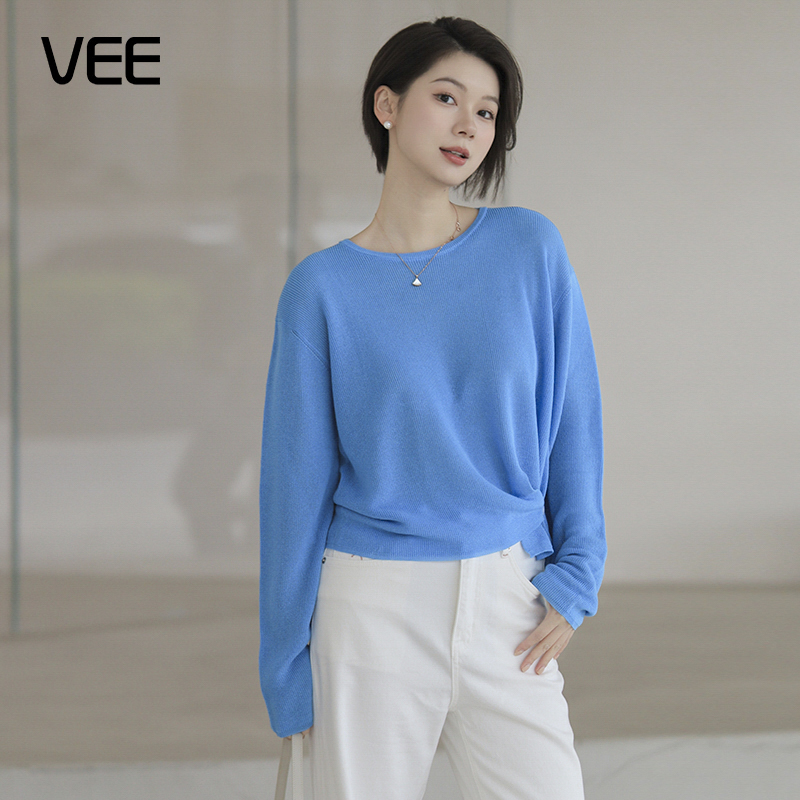 VEE【柠檬气泡水】25夏新品亚麻彩色套头两穿开衩针织罩衫空调衫