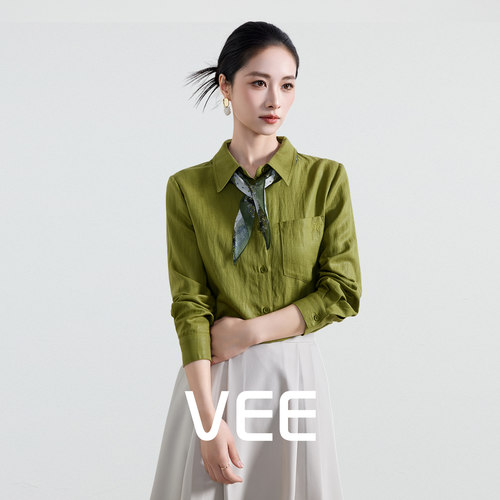 翻领丝巾亚麻衬衫女新中式上衣