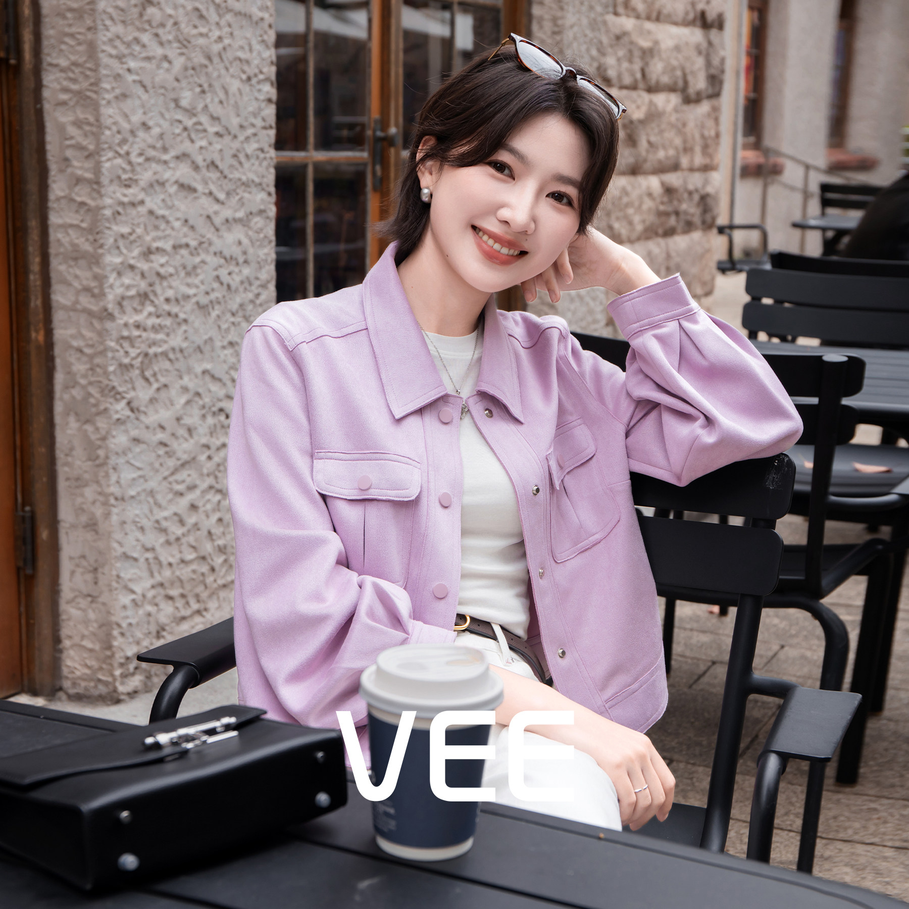VEE【林肯公园】仿麂皮绒翻领休闲短外套女26春新波嘻风夹克上衣
