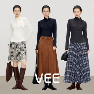 内搭打底衫 VEE t恤上衣女2025新款 气质蝴蝶结高领长袖 温柔姐姐