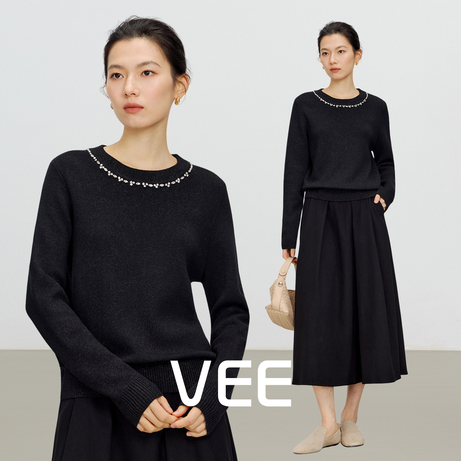 手工定钻金银葱毛衣女冬高级感