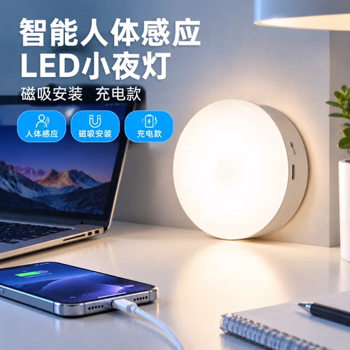 官方公矢人体感应LED小夜灯磁吸壁灯充电款卧室床头起夜家用照明