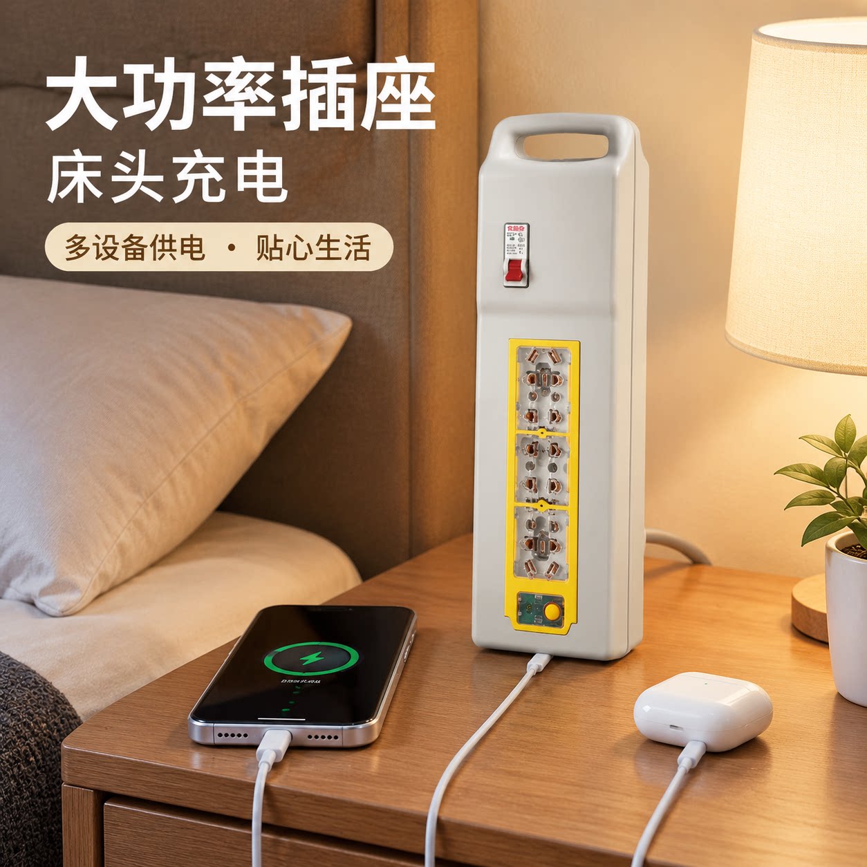 官方公矢大功率插排开关插座4平方纯铜线延长线家用办公多孔位接图片
