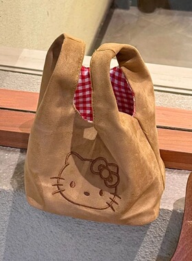 可爱麂皮绒小菜篮hellokitty手腕包秋冬新款手提包日通勤百搭女包