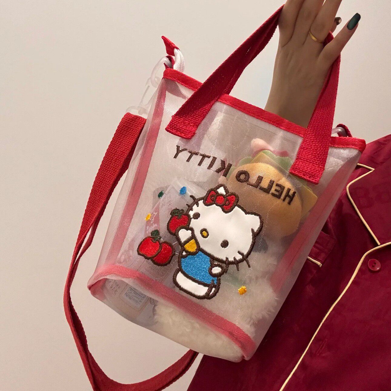hellokitty网纱游泳包手提袋便携大容量沙滩包手拎斜挎洗澡收纳包