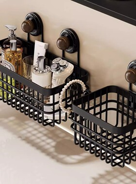 中古风吸盘置物篮浴室免打孔悬挂式沥水篮化妆品洗脸巾收纳置物架