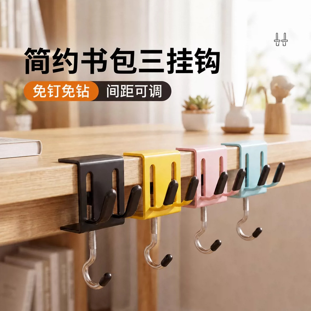 可调节桌边挂钩免打孔收纳挂物钩图片