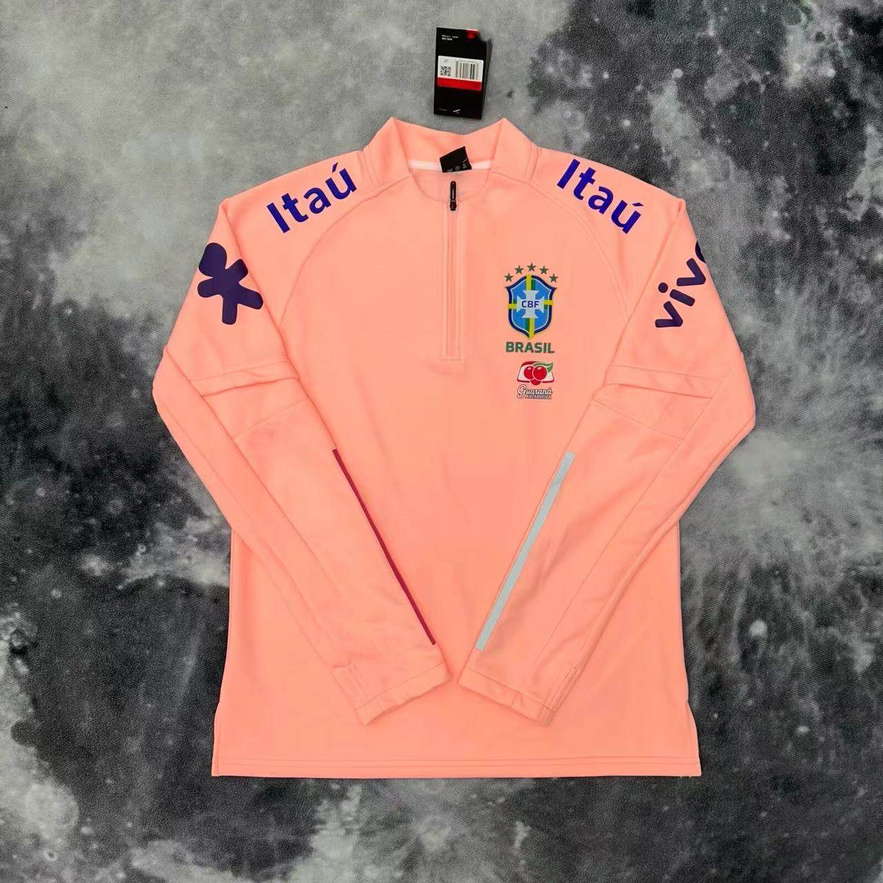 thumbnail for Vintage brazilian sports fan jersey round neck lapel polo cedar semi elongated pull soccer jersey warm-up training uniform