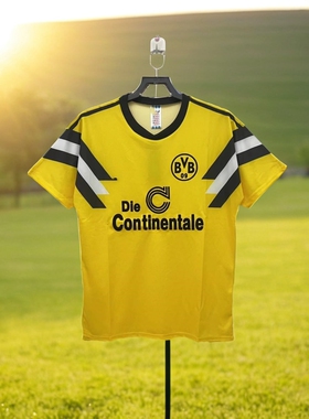 凌锐克年德甲多特蒙德主场黄色复古老款球衣经典怀旧短袖足球服