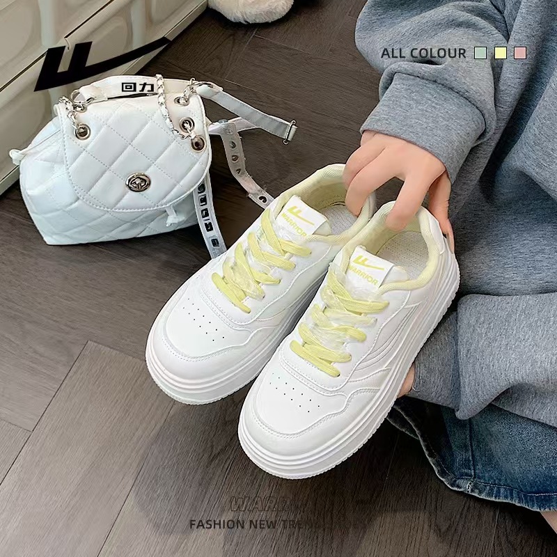 透气厚底百搭板鞋双系带柠檬黄极简风小白鞋秋季学院风单鞋女