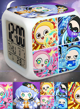 蛋仔派对儿童学生男孩女孩床头卧室桌面宿舍静音七彩夜光闹钟