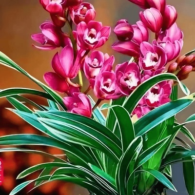 金边矮种宽叶中国龙蕙兰浓香红花