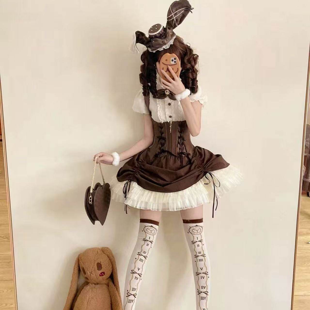 原创布蕾兔洛丽塔鱼骨胸托腰封lolita裙日常可爱哥特式公主裙子