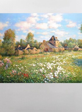 欧式田园横版装饰画仿油画风景复古小众高级感艺术卧室客厅摆挂画