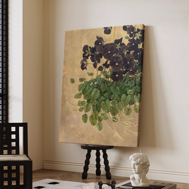 中古风紫色花卉装饰画成品仿油画风景高级玄关简约卧室客厅摆挂画图片