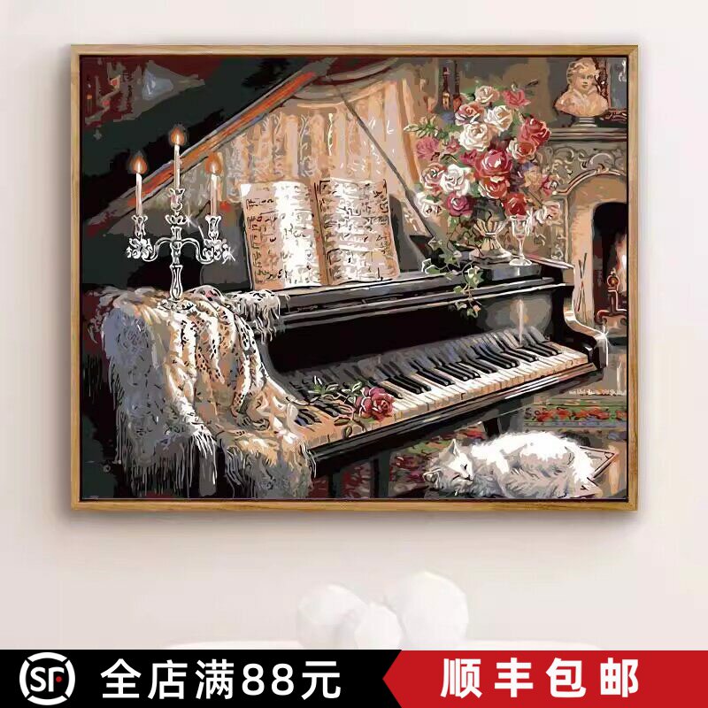 复古建筑装饰画中式欧式横版仿油画风景高级感小众卧室客厅摆挂画