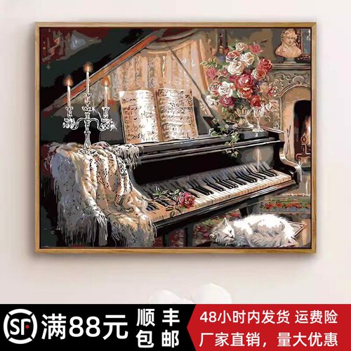 复古建筑装饰画中式欧式横版仿油画风景高级感小众卧室客厅摆挂画