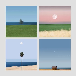 海边月色现代简约方形装饰画小众艺术设计高级感清新卧室客厅挂画