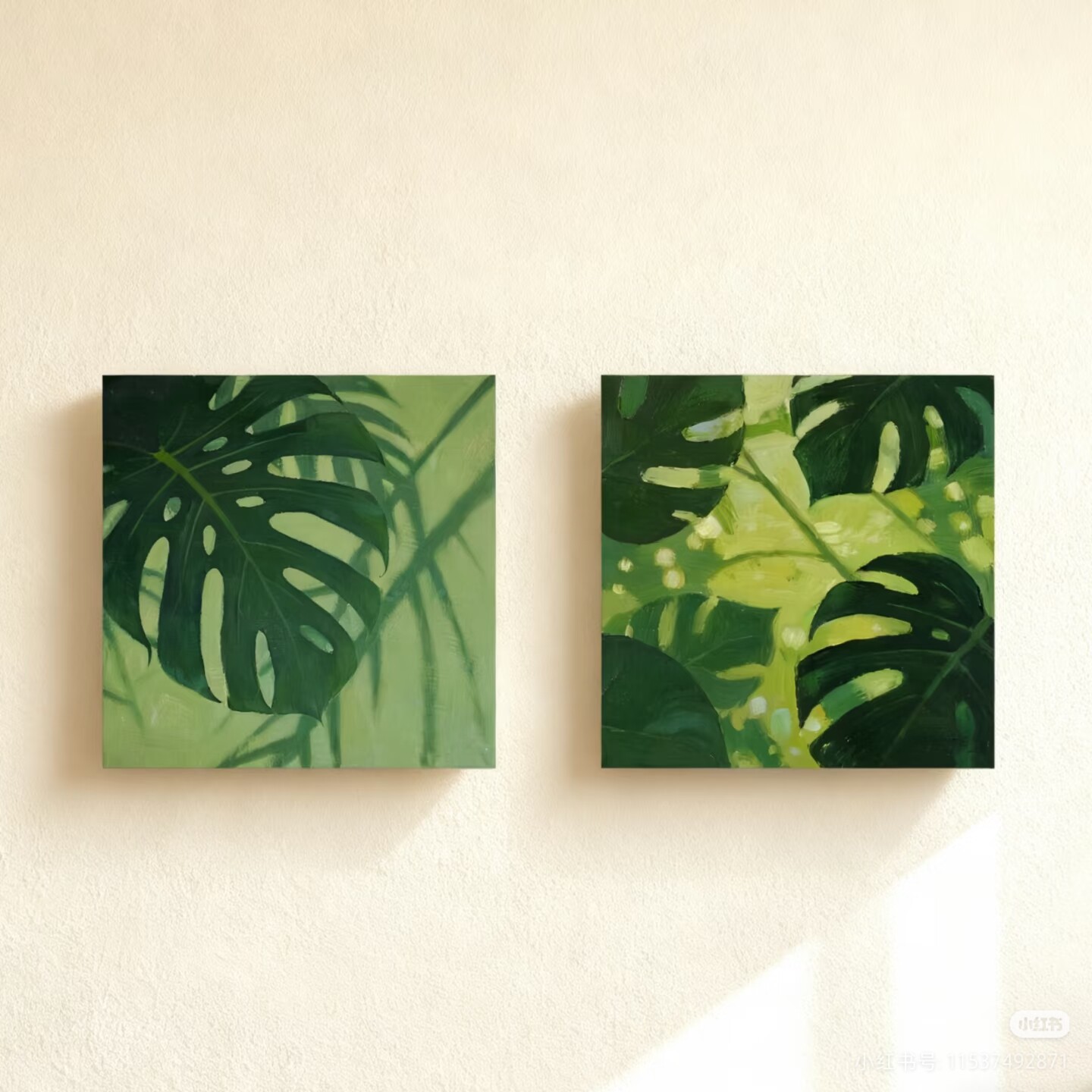 龟背竹方形绿植装饰画小清新仿油画小众唯美高级感卧室客厅摆挂画