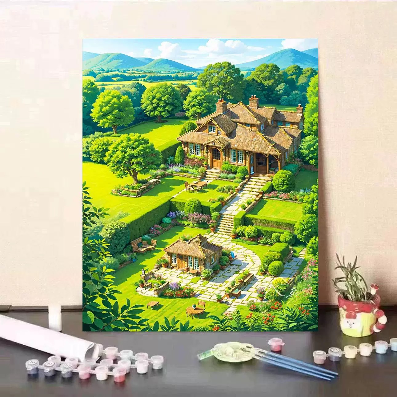 可爱女孩狗狗装饰画宫崎骏风格仿油画田园风景唯美卧室客厅摆挂画