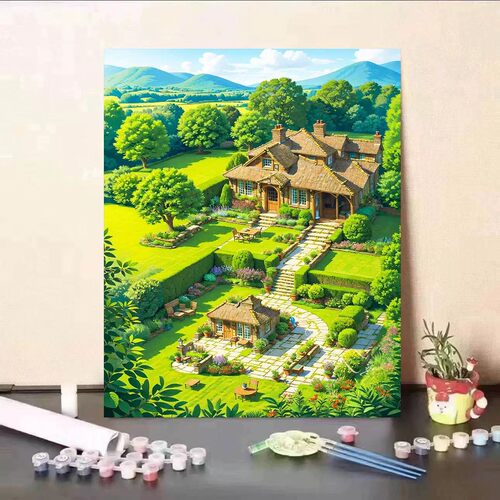 可爱女孩狗狗装饰画宫崎骏风格仿油画田园风景唯美卧室客厅摆挂画