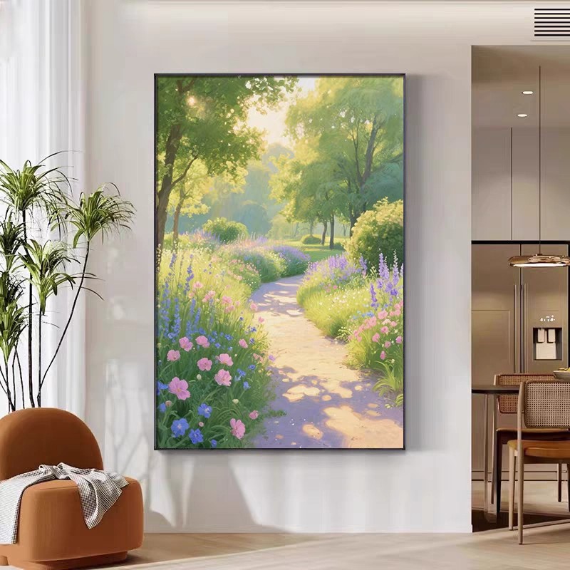 现代简约莫奈花园装饰画仿油画风景唯美复古欧式艺术卧室客厅挂画