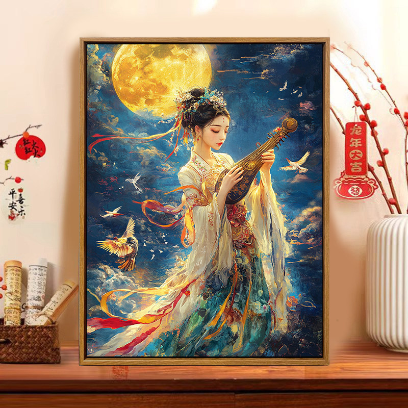 中式人物古风宋式美学装饰画成品仿油画唯美高级感卧室客厅摆挂画