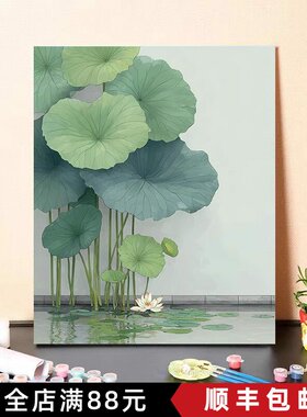 成品高颜值小众荷花装饰画夏日风景中式水墨风意境卧室客厅摆挂画