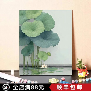 成品高颜值小众荷花装饰画夏日风景中式水墨风意境卧室客厅摆挂画