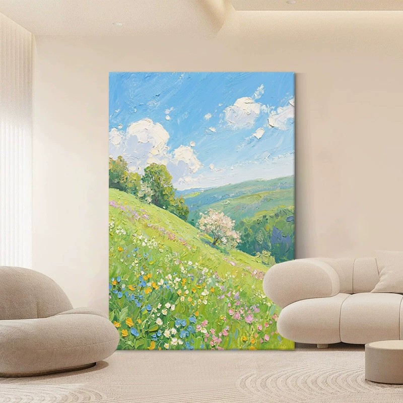 宫崎骏奶油风装饰画田园仿油画风景唯美清新高级感卧室客厅摆挂画