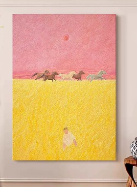 骏马麦田装饰画欧式复古仿油画风景成品唯美高级感卧室客厅摆挂画