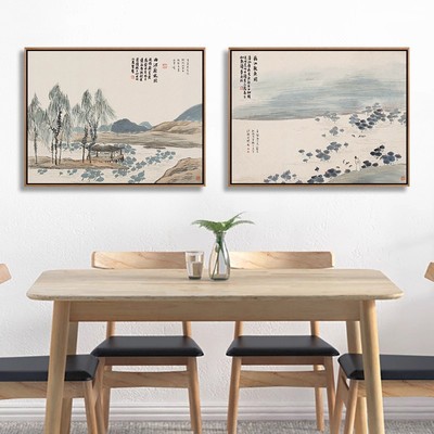 齐白石石门二十四景横版装饰画国风名画水墨风景卧室客厅餐厅挂画