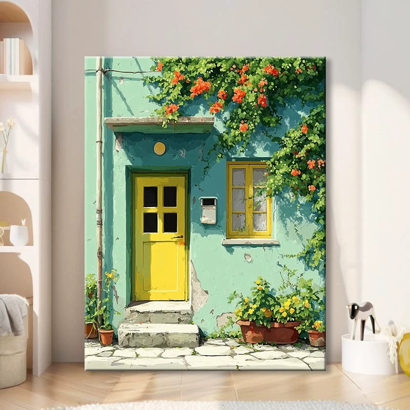 花墙小屋装饰画成品仿油画风景唯美温馨治愈氛围感卧室客厅摆挂画