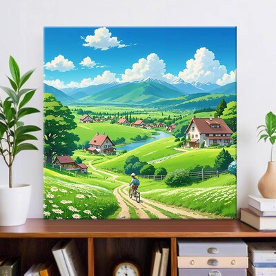 自然风景田园方形装饰画成品仿油画小清新唯美治愈卧室客厅摆挂画