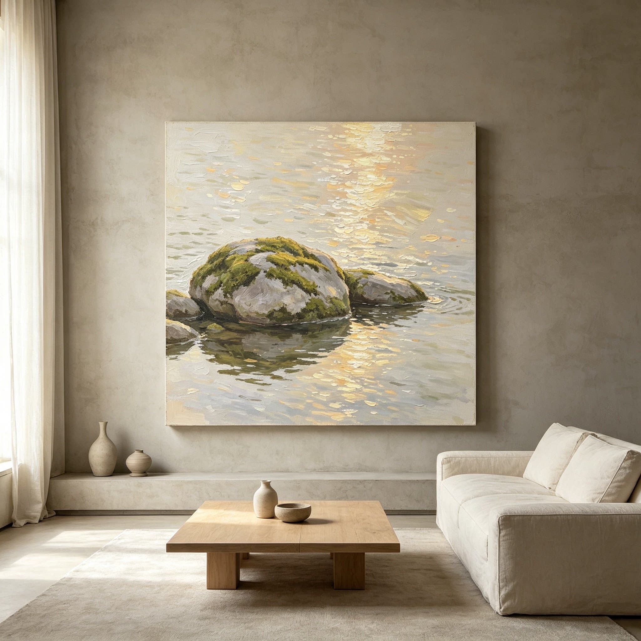 方形绿植龟背竹装饰画简约仿油画小众清新唯美高级卧室客厅摆挂画