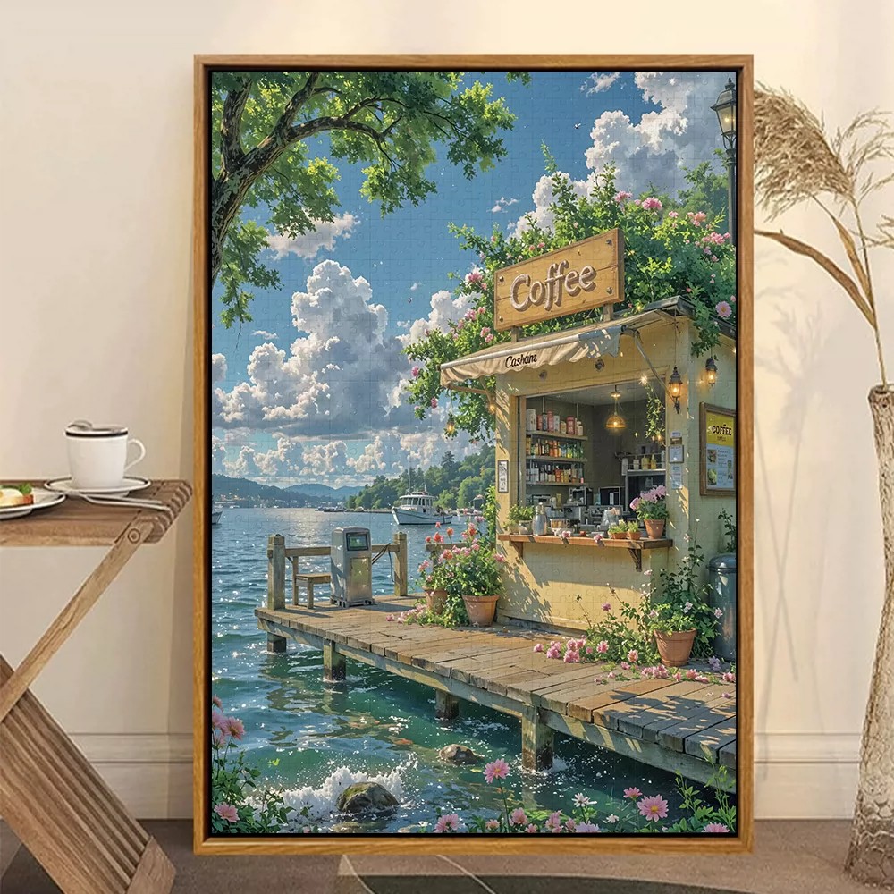 海边风景装饰画卡通仿油画浪漫温馨治愈唯美氛围感卧室客厅摆挂画