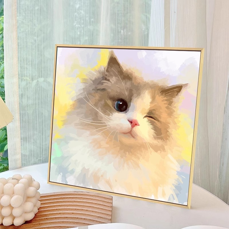 萌宠猫咪狗狗写实装饰画仿油画成品布偶猫可爱方形卧室客厅摆挂画图片