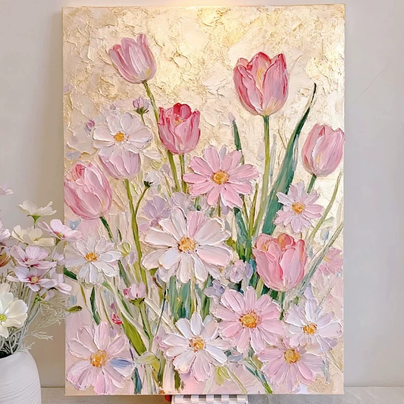 花卉植物清新复古装饰画唯美仿油画小众艺术高级感卧室客厅摆挂画