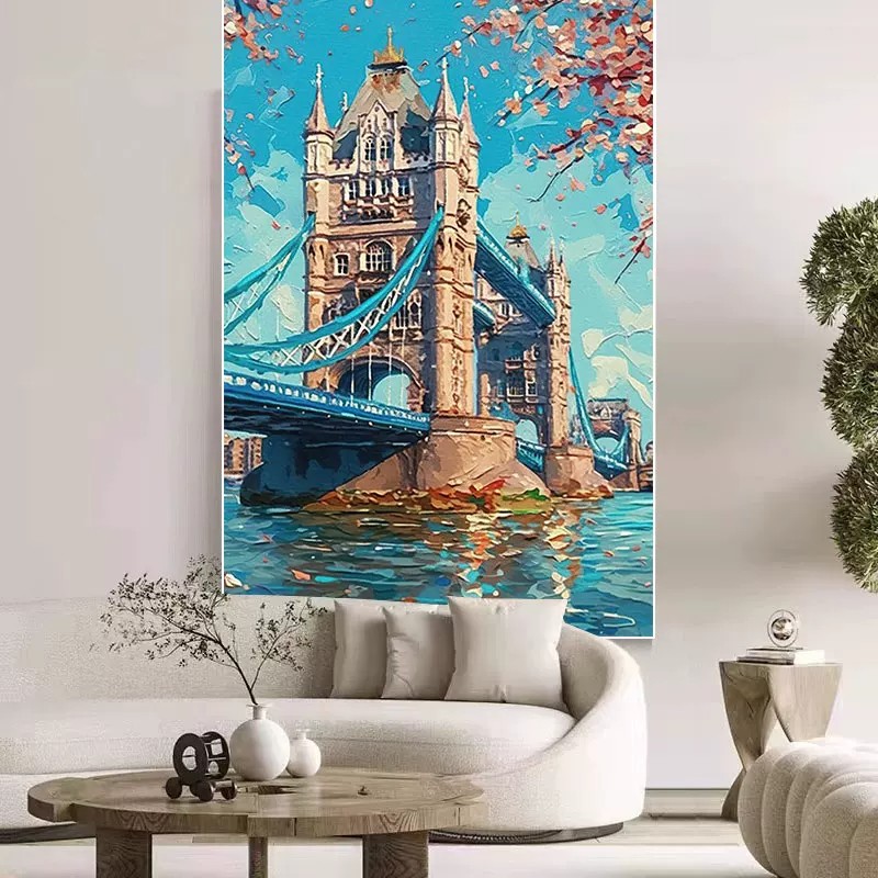 英伦卡通建筑装饰画欧式复古仿油画艺术小众氛围感卧室客厅摆挂画