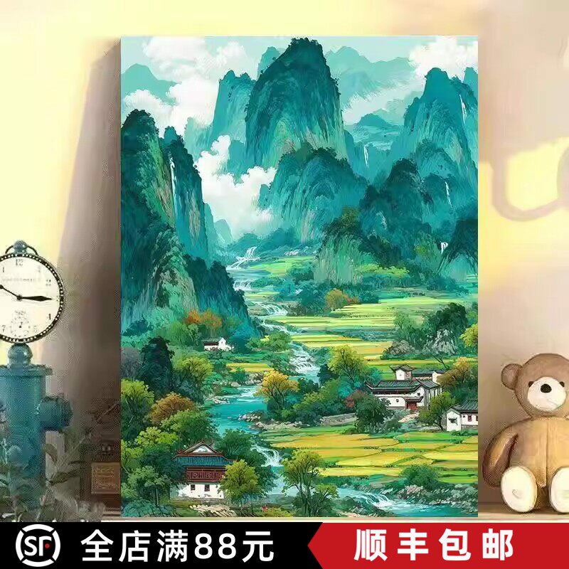 田园山水装饰画成品仿油画风景中式清新大自然高级卧室客厅摆挂画